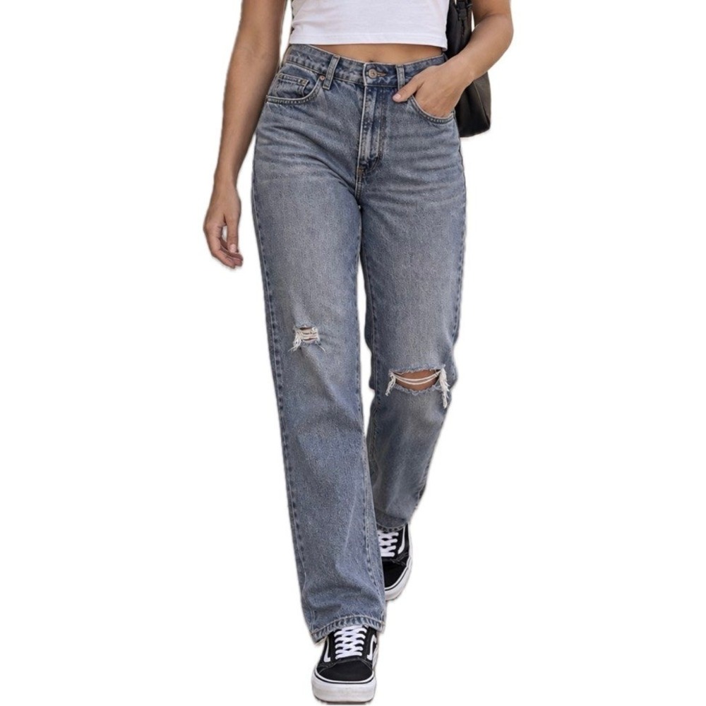 Cotton On Long Straight Leg High Rise Distressed Straight Leg Jeans Women's 4